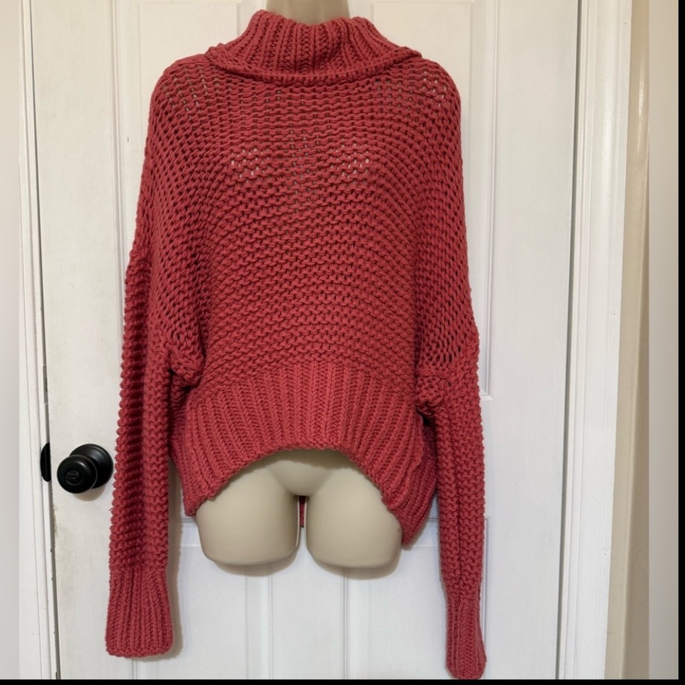Free People My Only Sunshine Sweater Rosette Chunky Knit Turtleneck Oversized S - Picture 3 of 7